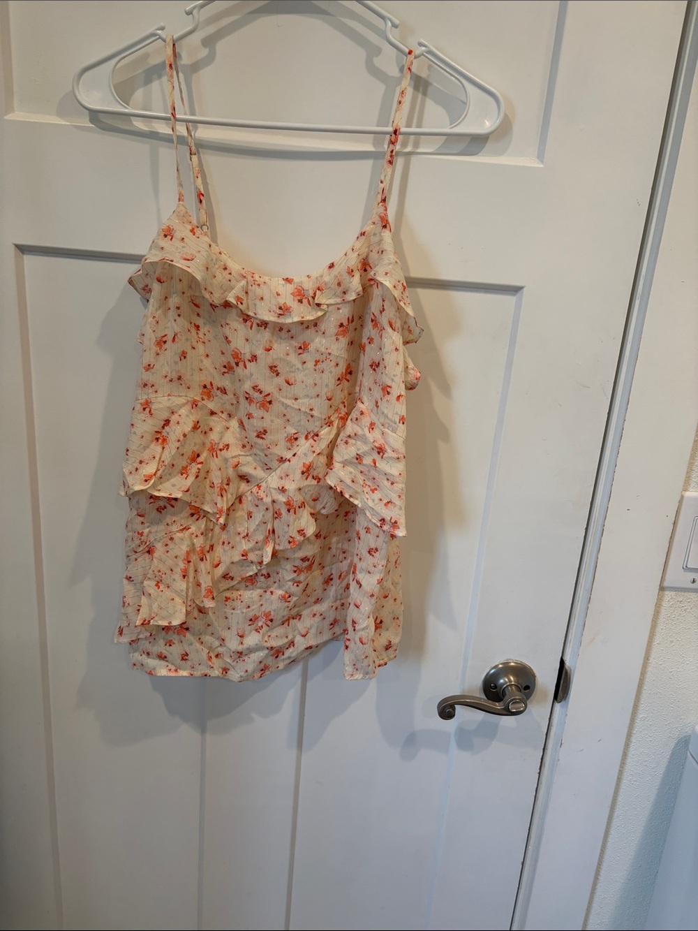 Cream Floral Ruffle Spaghetti Strap Cami for Women